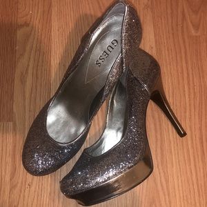 Guess Silver Glitter Platform Stiletto High Heals Size 10